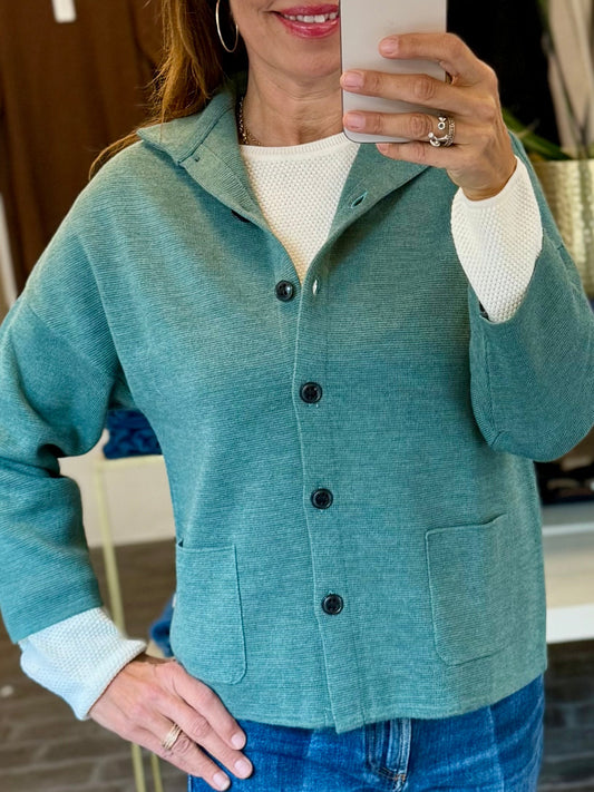 SibinLinnebjerg Cardigan | Spring| Merino Wool Mix | Teal